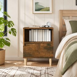 Brown Nightstand with Storage Drawer and Wooden Legs