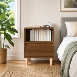 Engineered Wood Bedside Cabinet in Brown Oak Finish