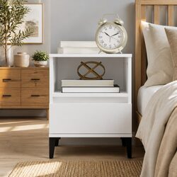 White Bedside Cabinet 40x35x50cm with Drawer and Compartment