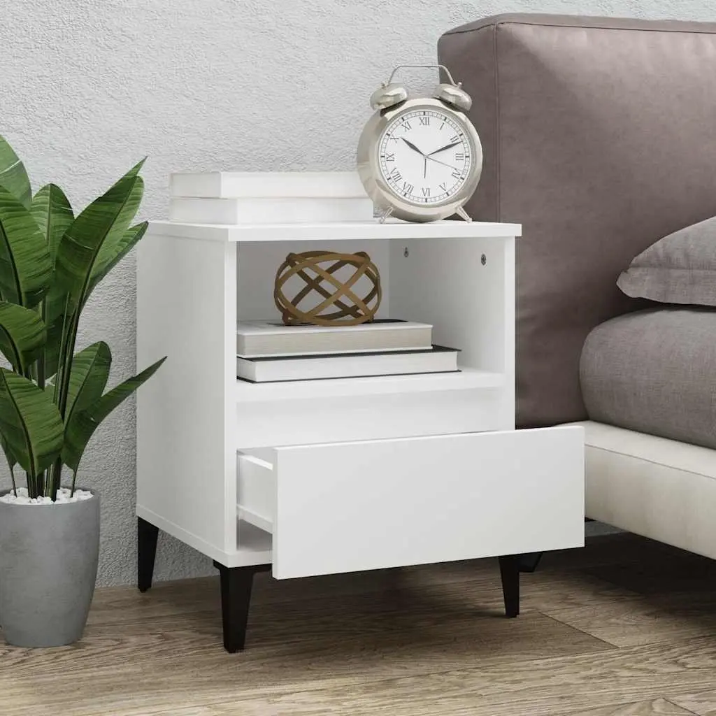 Bedside Table White Engineered Wood Storage Drawer 40x35x50cm