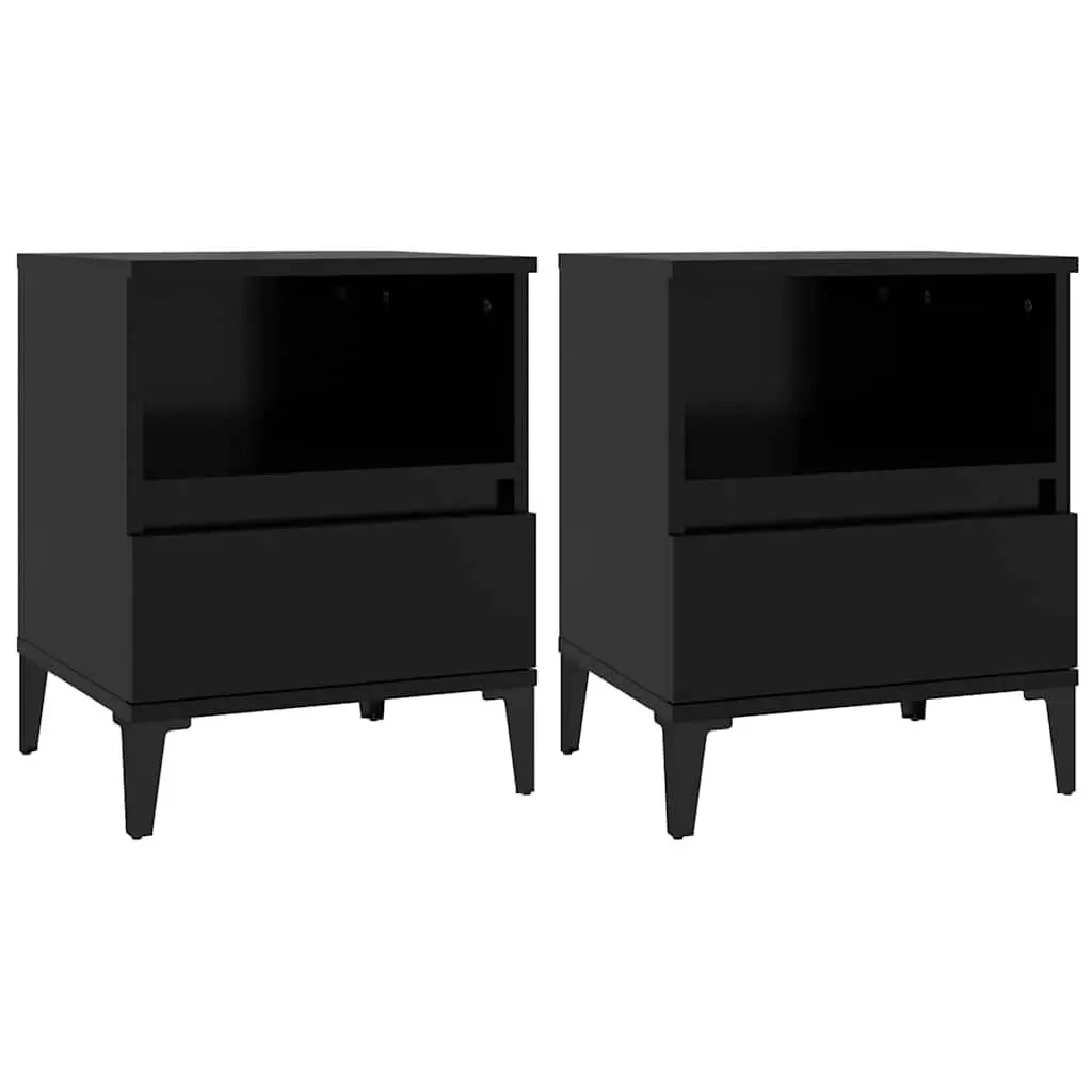 Bedside Cabinets Storage Compartment Drawer 2 Piece Black