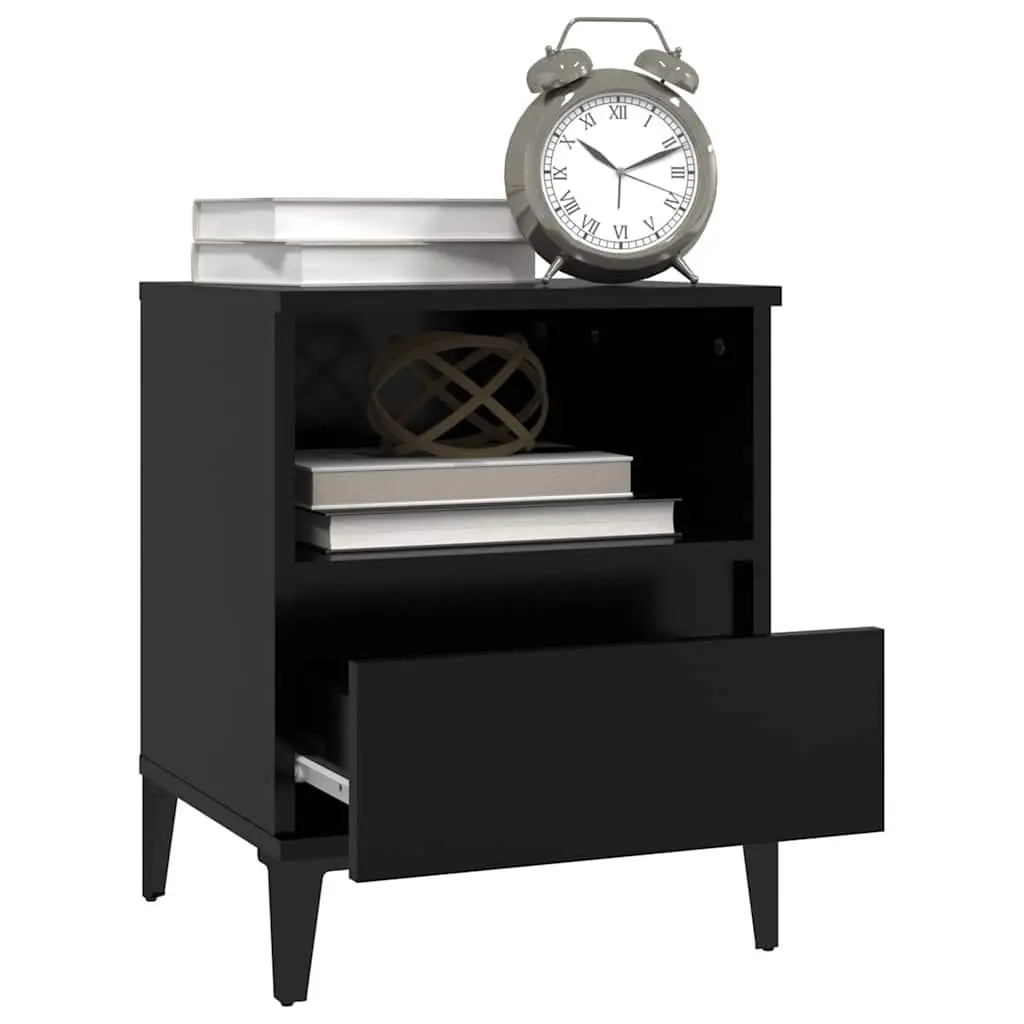 Bedside Cabinets Storage Compartment Drawer 2 Piece Black