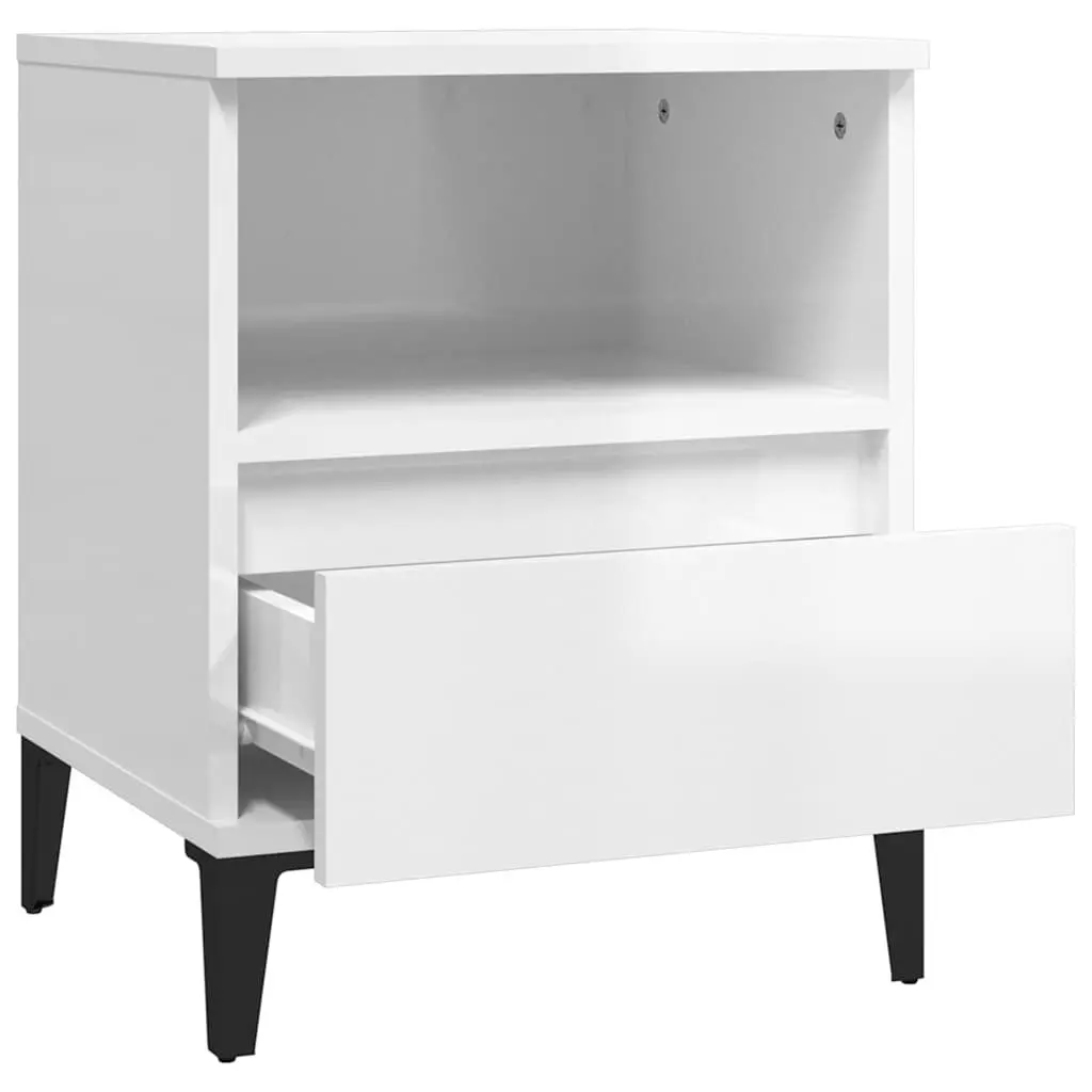 White High Gloss Bedside Cabinet Storage Compartment Drawer Engineered Wood 40x35x50cm