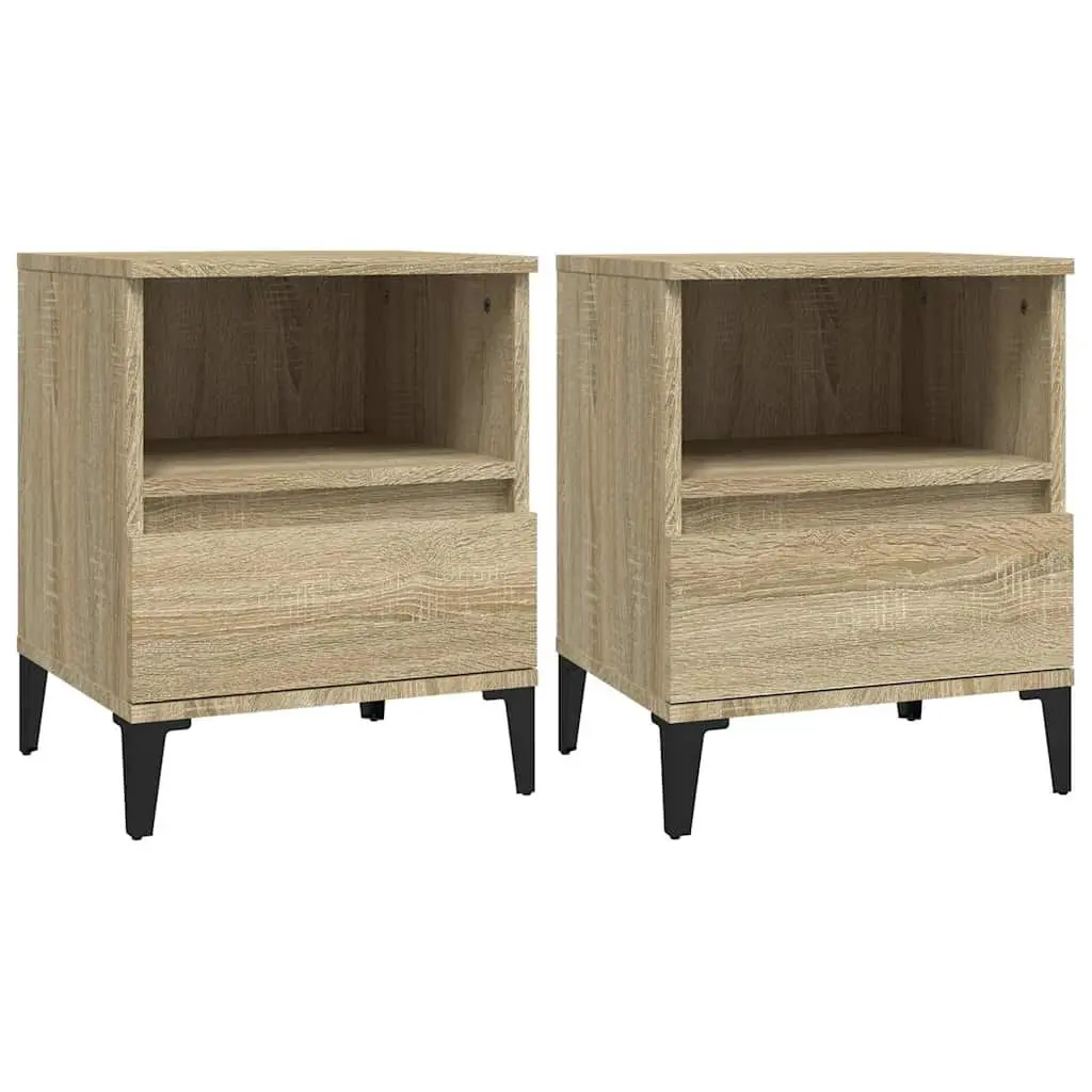 Bedside Cabinets Storage Compartment Drawer 2 Piece Brown