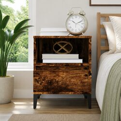 Brown Nightstand with Drawer and Compartment Storage