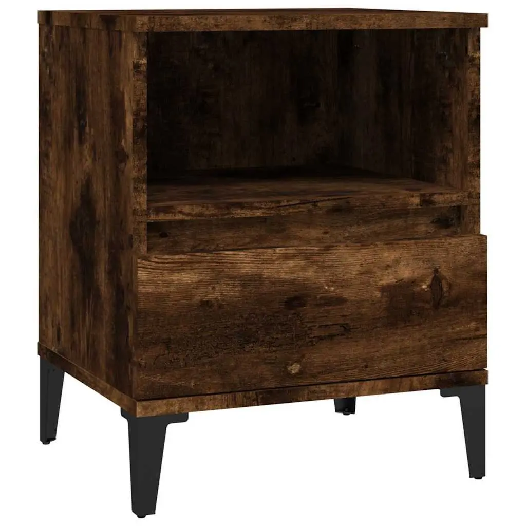 Bedside Cabinet Brown Storage with Drawer Compartment and Metal Feet