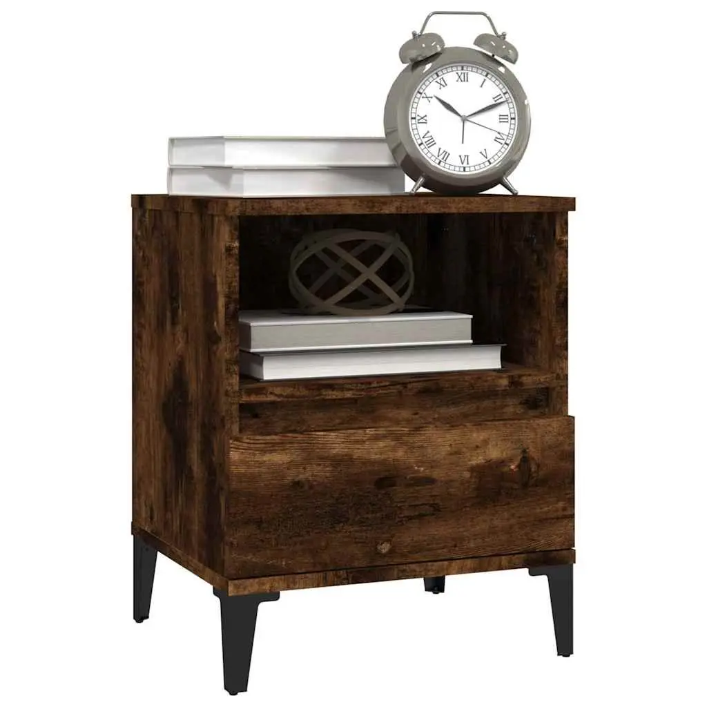 Bedside Cabinet Brown Storage with Drawer Compartment and Metal Feet