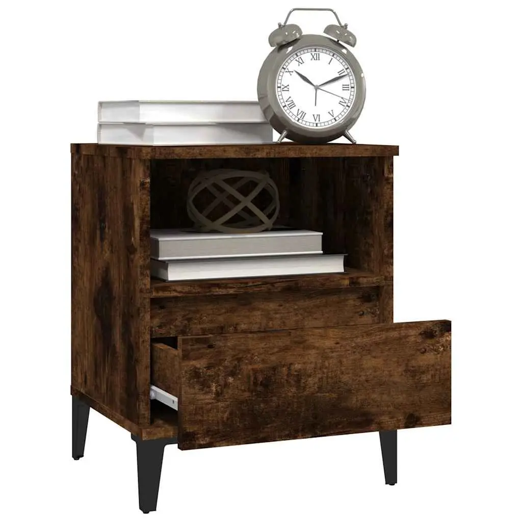 Bedside Cabinet Brown Storage with Drawer Compartment and Metal Feet