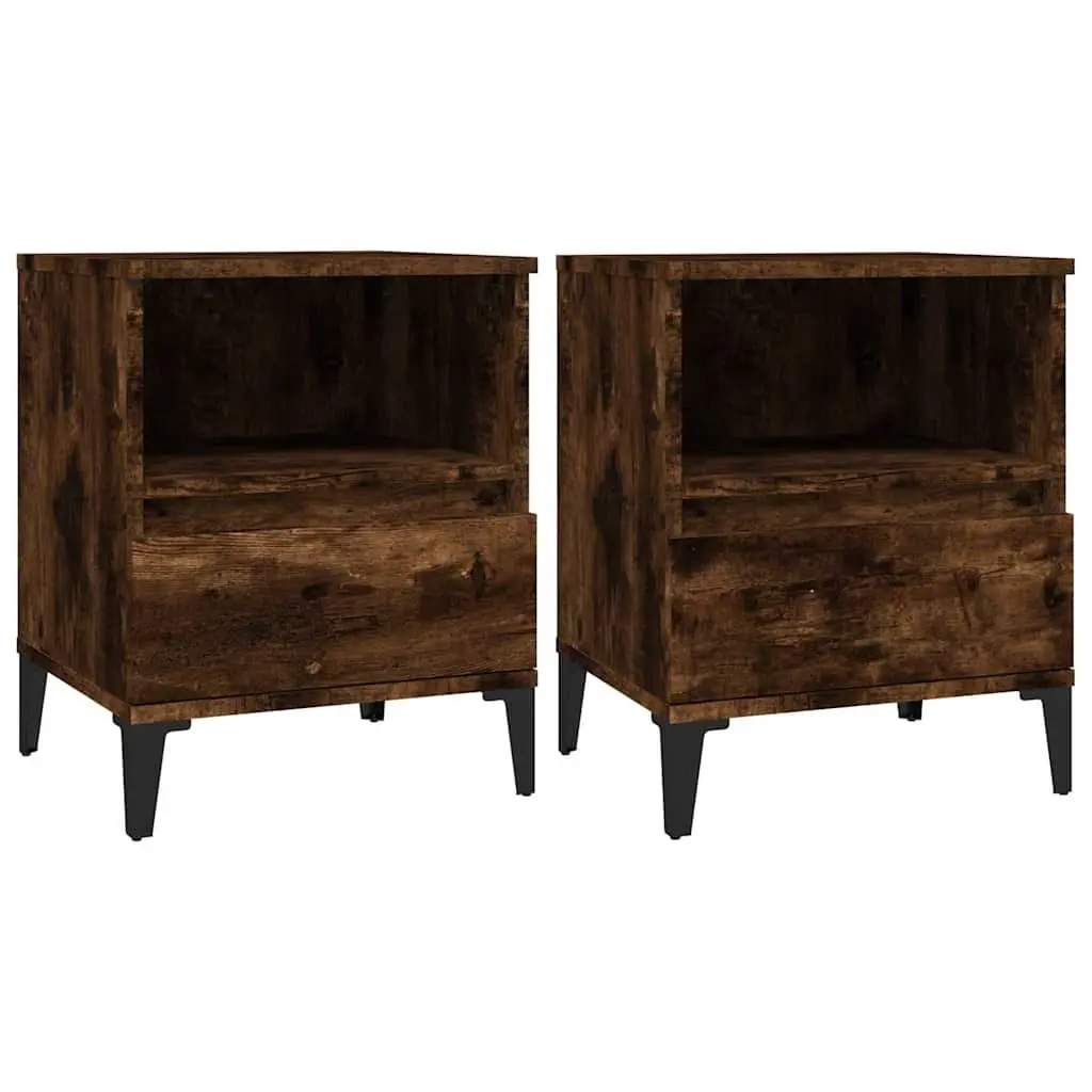 Storage Organiser Bedside Cabinet Smoked Oak Brown 40x35x50cm Engineered Wood with Metal Feet 2 Piece