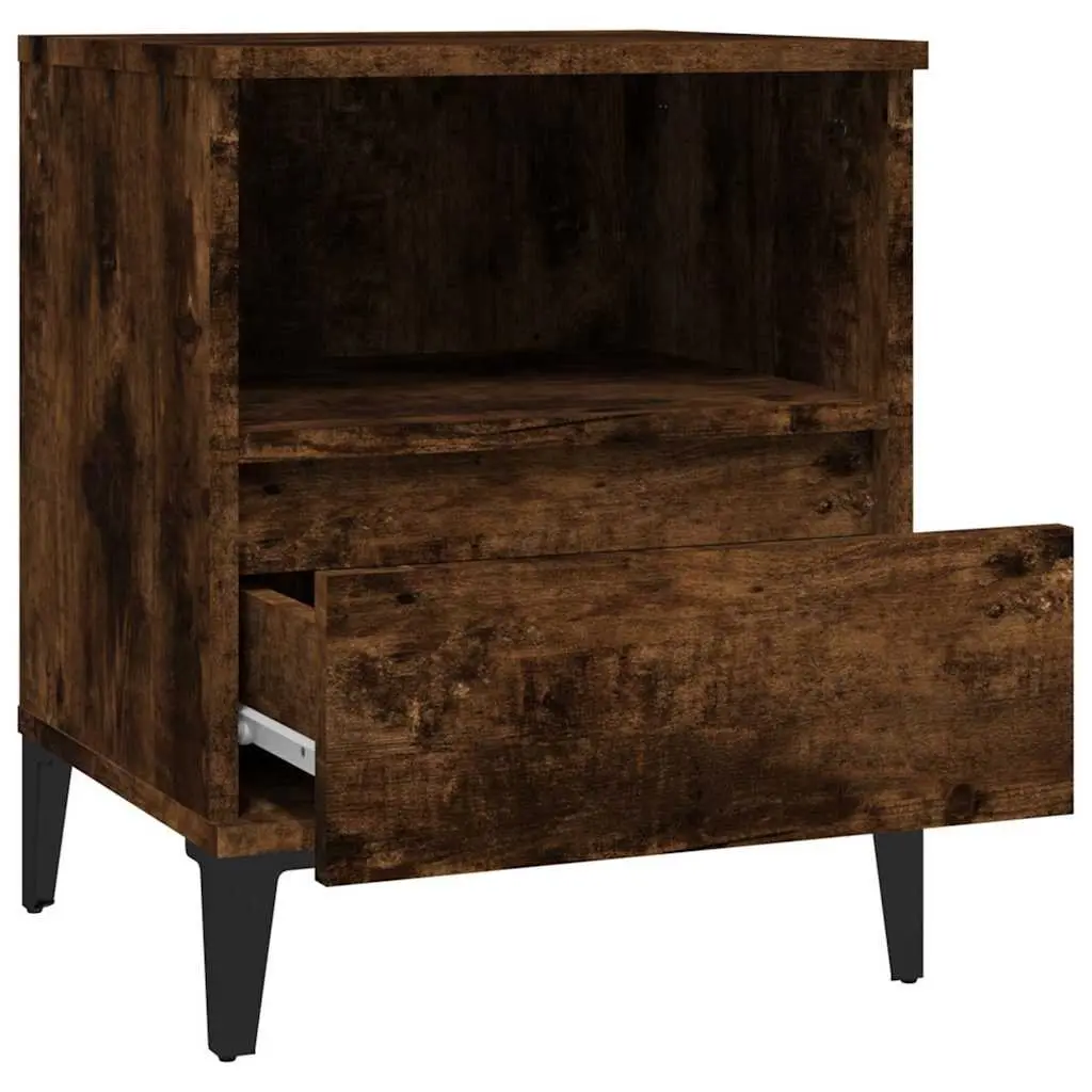 Storage Organiser Bedside Cabinet Smoked Oak Brown 40x35x50cm Engineered Wood with Metal Feet 2 Piece