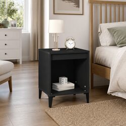Black Nightstand with Engineered Wood Construction