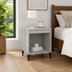 Grey Engineered Wood Bedside Cabinet with Storage