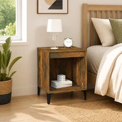 Functional Brown Side Table Nightstand with Storage