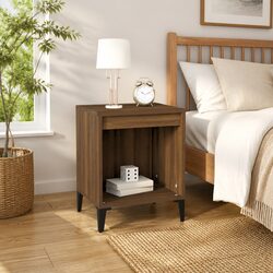 Brown Oak Storage Nightstand Cabinet for Bedrooms