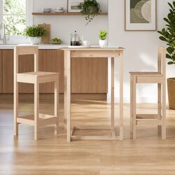 Solid Pine Wood Bar Stools - 2 Piece Set, Brown