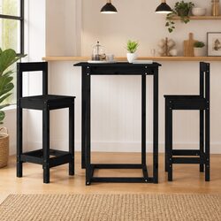 Set of 2 Black Bar Stools in Solid Pine Wood
