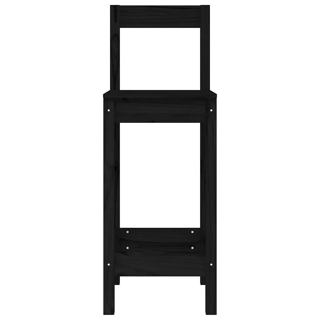 Bar Stools Backless Compact 2 Piece Black Solid Wood Pine