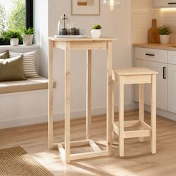 Bar Table, High Top Solid Pine Wood, 60x60x110 cm