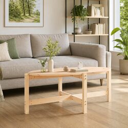 Brown Coffee Table in Solid Pine Wood with Practical Design