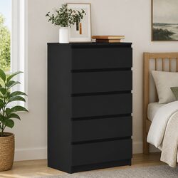 5-Drawer Black Storage Cabinet in Engineered Wood