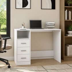 White Engineered Wood Office Desk with 3 Drawers