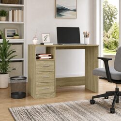 Office Desk with 3 Drawers in Brown Engineered Wood