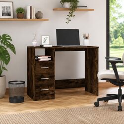 Office Desk with 3 Drawers and Open Compartment, Brown