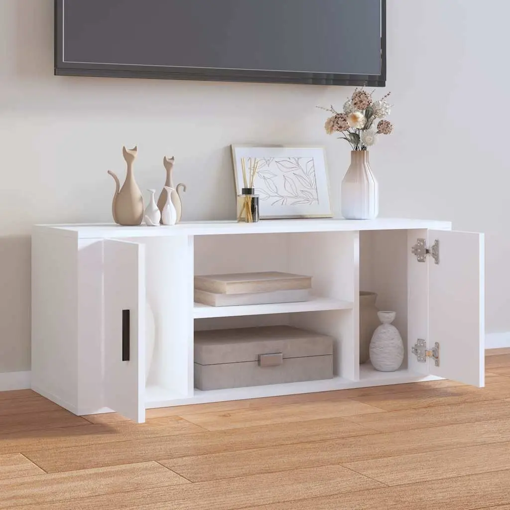 TV Cabinet Storage Unit White 100x35x40 cm with Compartments and Doors