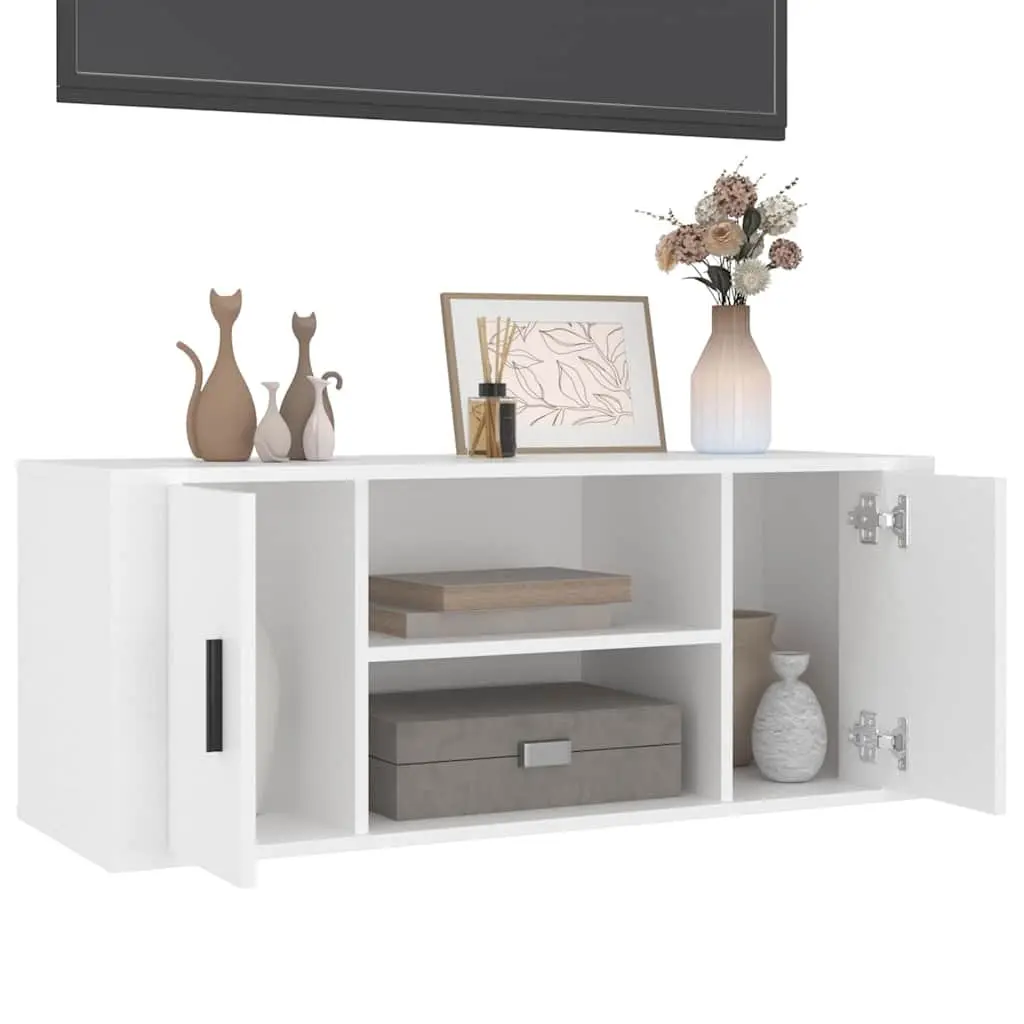 TV Cabinet Storage Unit White 100x35x40 cm with Compartments and Doors
