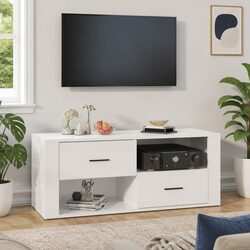 Engineered Wood White TV Cabinet with Ample Storage