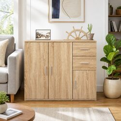 Engineered Wood Brown Sideboard Buffet Cupboard 91x29.5x75cm