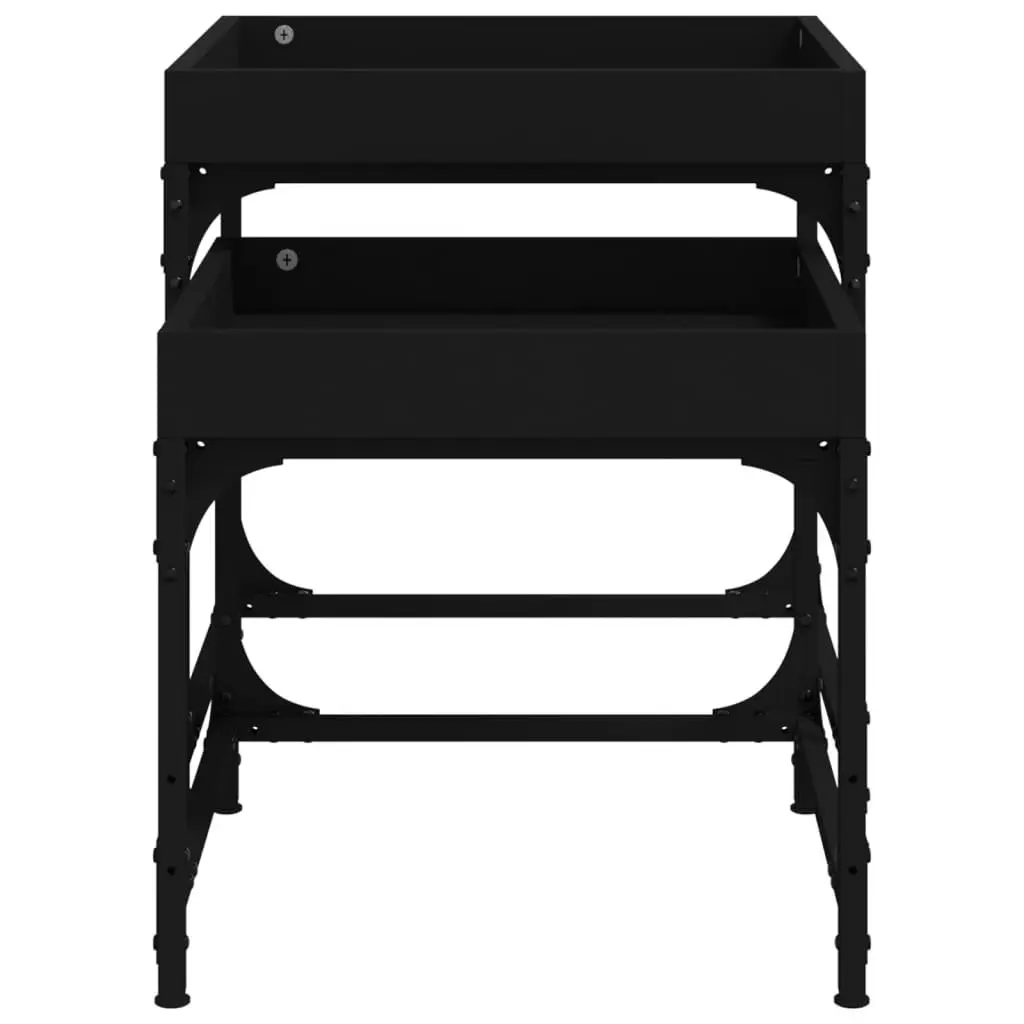 Side Tables Space-Saving Adjustable Legs 2 Piece Black Engineered Wood Steel Frame Coffee Accent Table Set