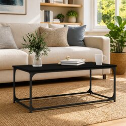 Engineered Wood Coffee Table with Iron Frame, Black