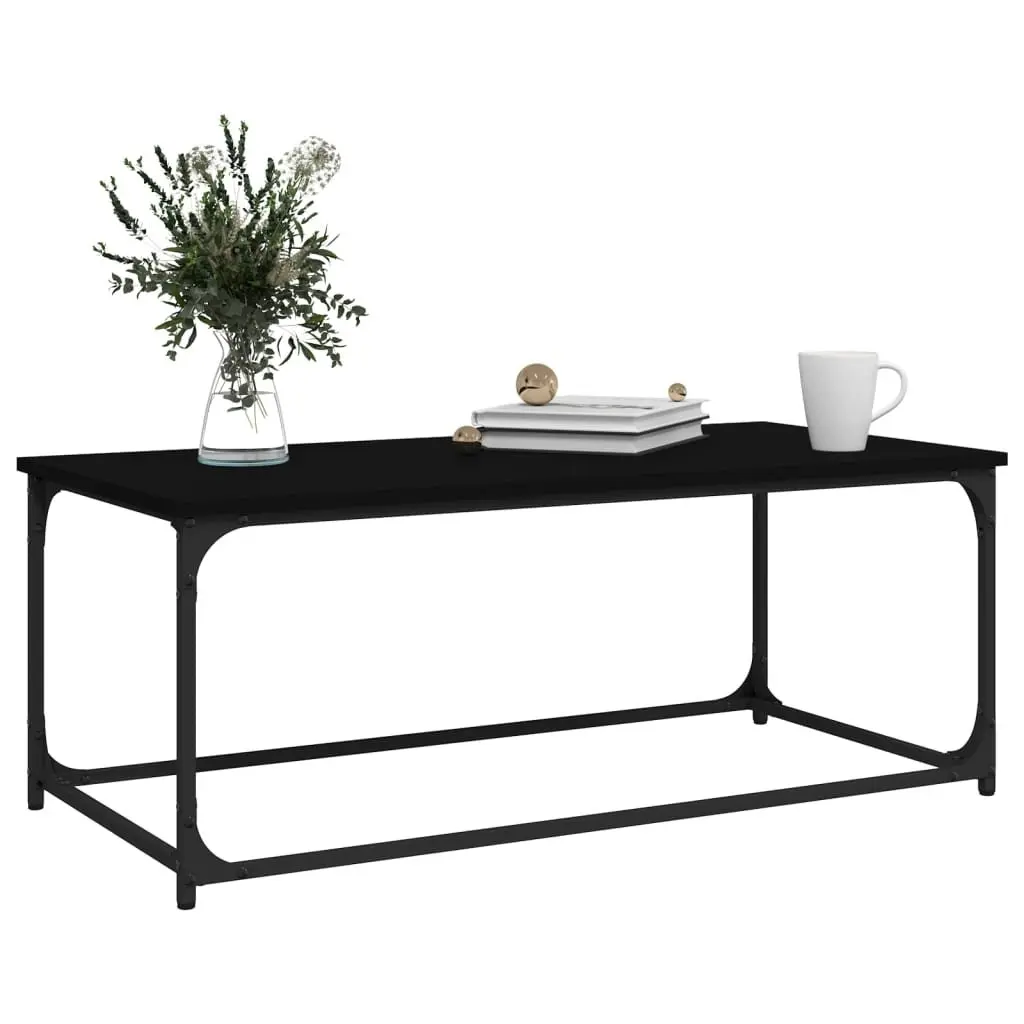 Coffee Table Engineered Wood Iron Frame Compact Black