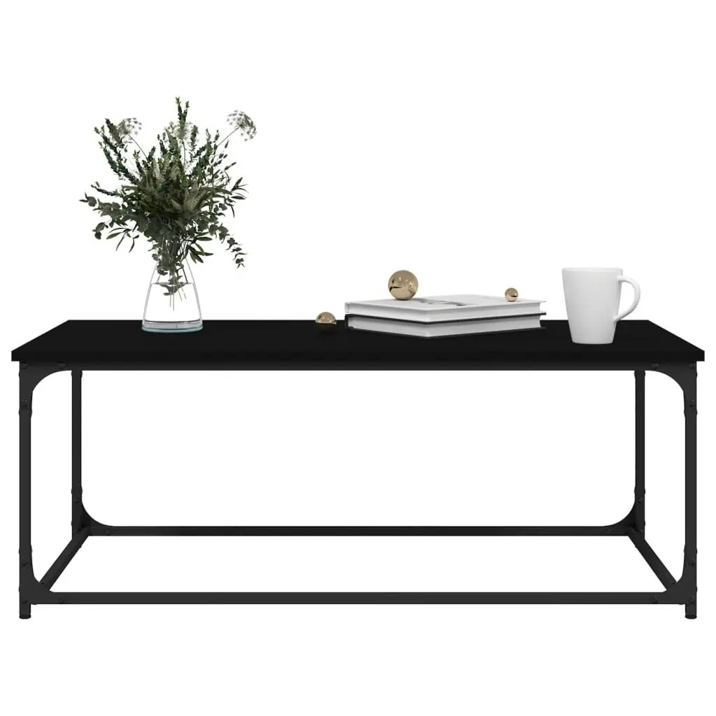 Coffee Table Engineered Wood Iron Frame Compact Black
