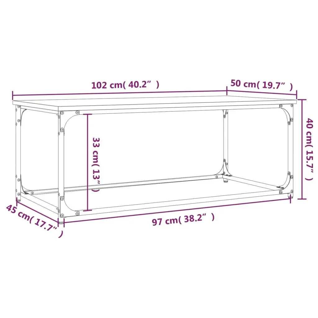 Coffee Table Engineered Wood Smooth Surface Iron Frame Brown 102 x 50 x 40 cm