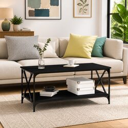 Engineered Wood Coffee Table with Iron Frame, Black