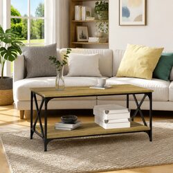 Brown Engineered Wood Coffee Table with Open Shelf