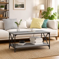 Engineered Wood Grey Coffee Table with Storage Shelf