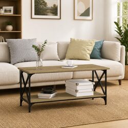 Black Coffee Table with Engineered Wood and Iron Frame
