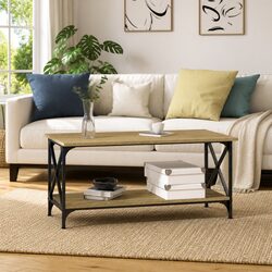 Engineered Wood Coffee Table with Iron Frame