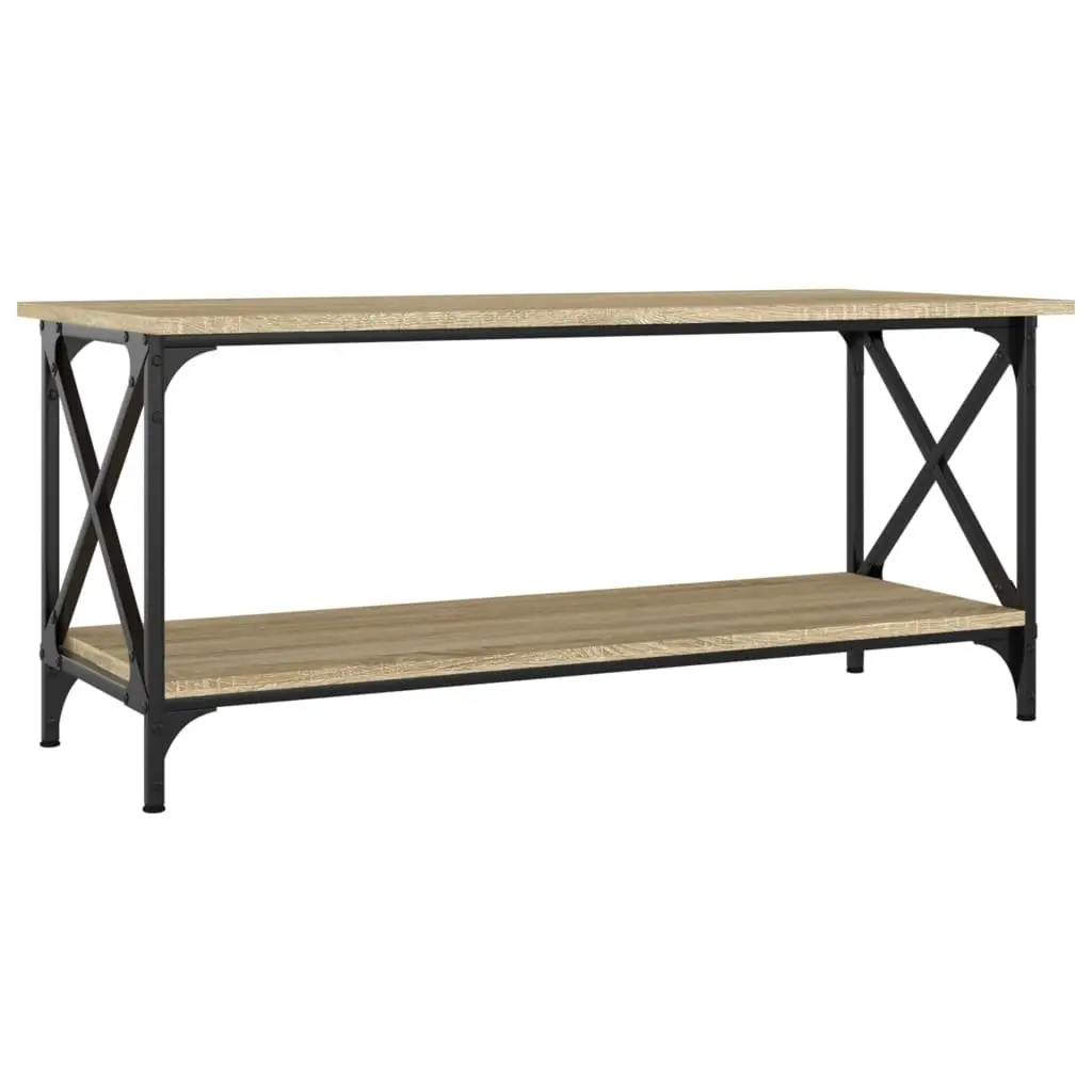 Brown Coffee Table with Open Shelf Engineered Wood Iron Frame 100x45x45cm