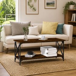 Coffee Table with Iron Frame and Engineered Wood Top