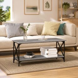 Grey Engineered Wood Coffee Table with Storage Shelf