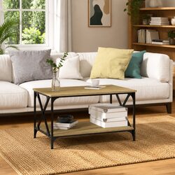 Modern Brown Engineered Wood Coffee Table with Open Shelf