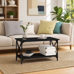 Black Coffee Table with Engineered Wood and Iron Frame