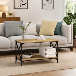 Engineered Wood Coffee Table with Iron Frame and Storage