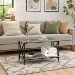 Engineered Wood Grey Coffee Table with Iron Frame