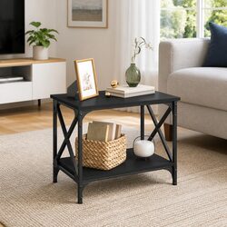 Engineered Wood Side Table with Steel Frame
