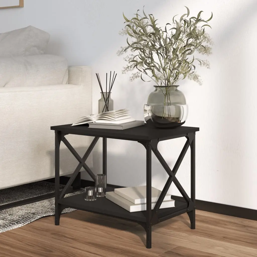 Side Table Open Shelf Storage Adjustable Legs Black 55 x 38 x 45 cm
